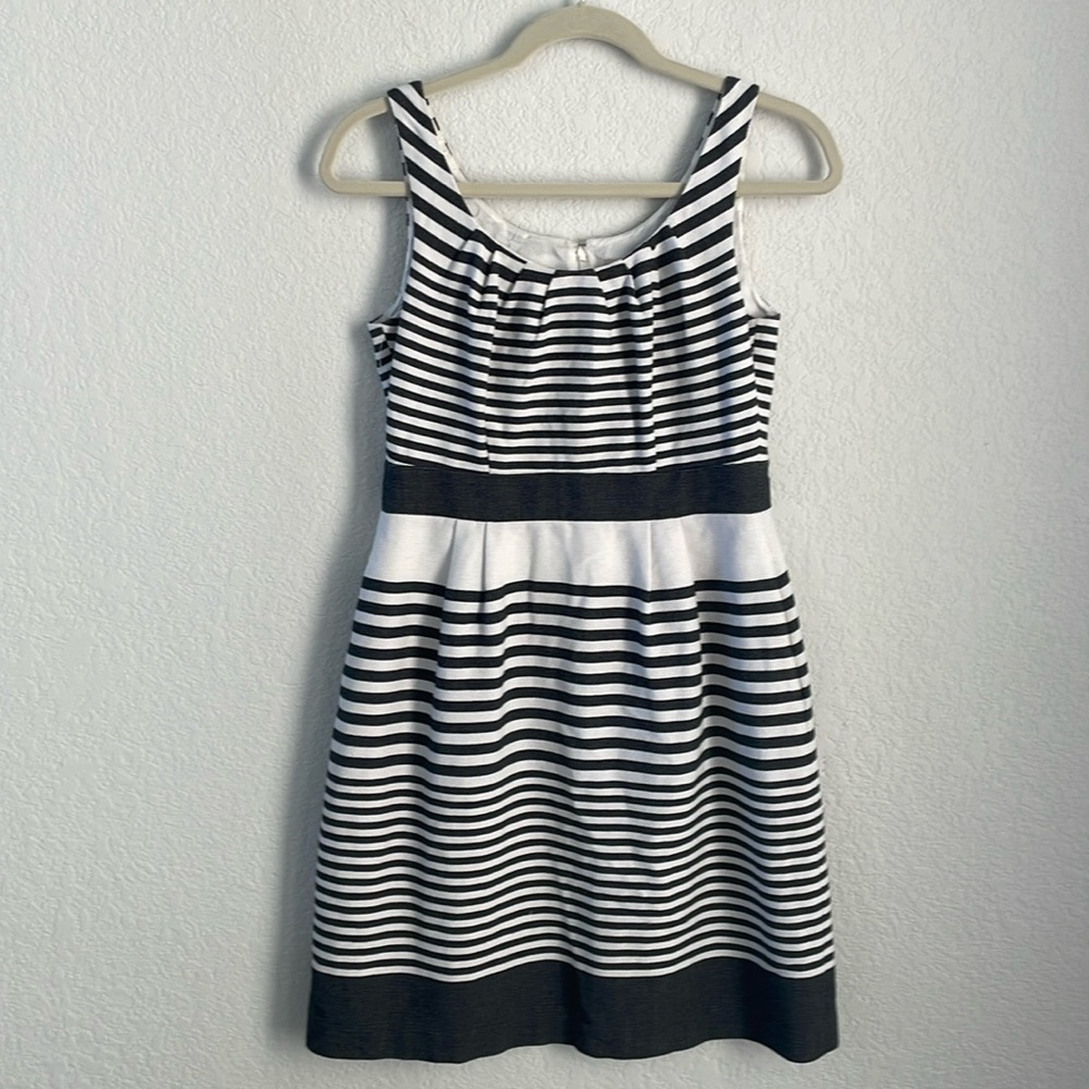 Banana Republic Textured Lined Sleeveless Scoop Neck Dress Gray White Stripe 4P